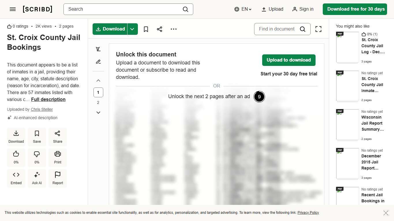 St. Croix County Jail Bookings PDF Probation Punishments