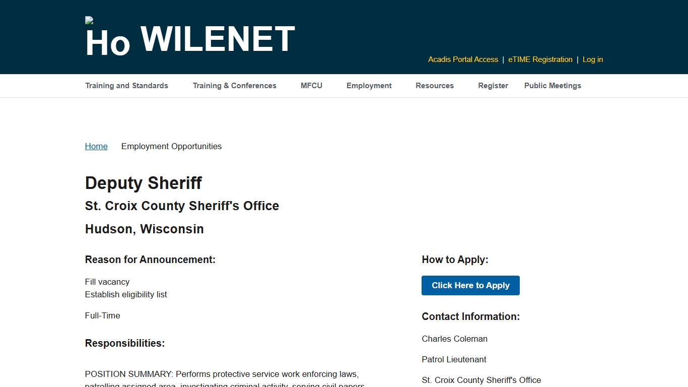 6748-St. Croix County Sheriff's Office-Deputy Sheriff WILENET